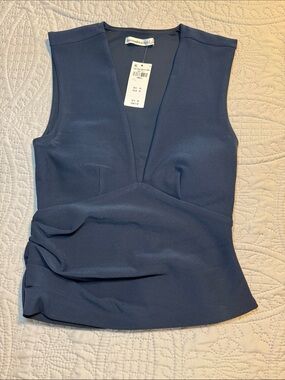 Abercrombie & Fitch Dark Navy Sleeveless V-Neck Wrap Top